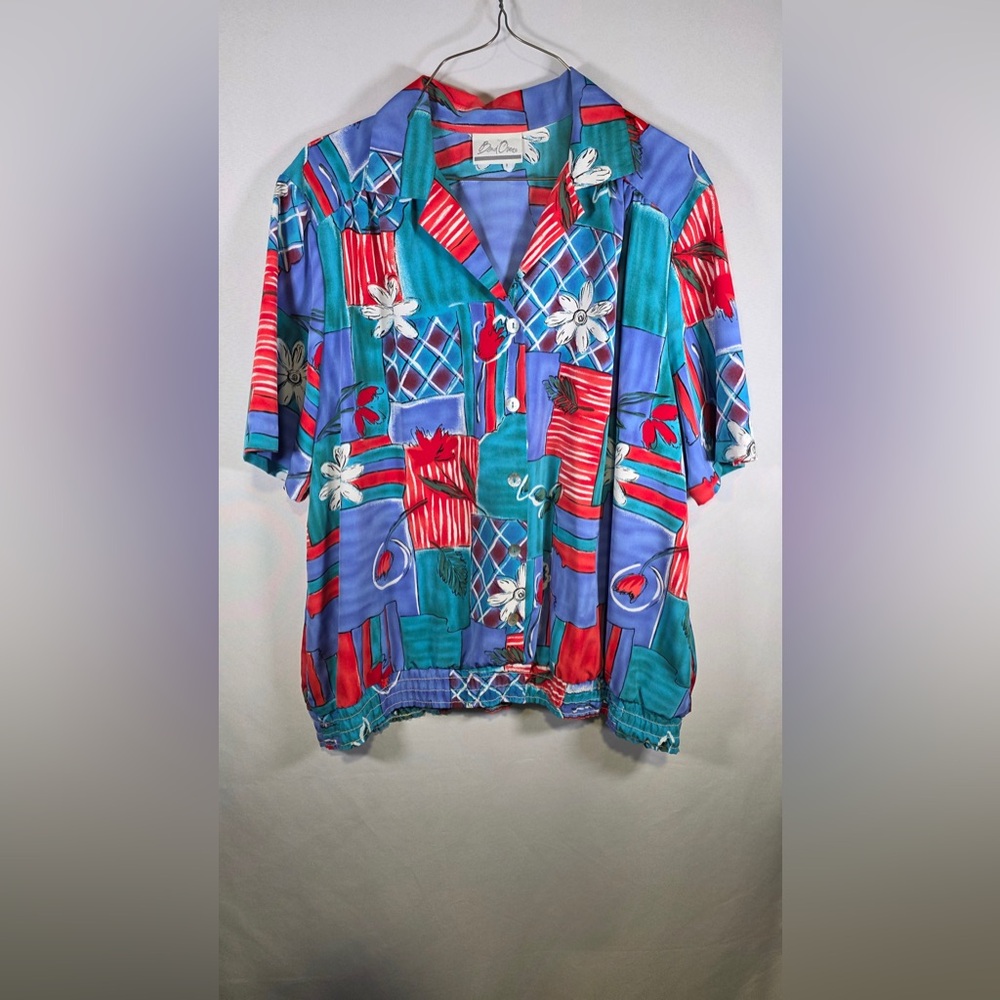 Bend Over Vintage Geometric Floral Blouse No Sizing Fits Like An XL